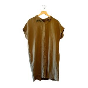Eileen Fisher Tencel Linen‎ Olive Green Shirt Dress Womens Medium Casual